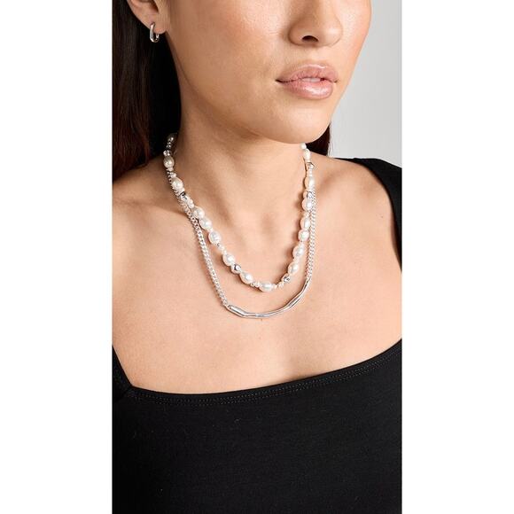 NEW MADEWELL Set of 2 Necklaces – Freshwater Pearl Chain & Silver Bar Necklace - Picture 8 of 12